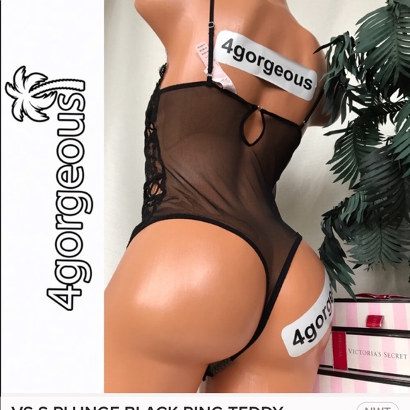 VS XS S M L PLUNGE BLACK RING TEDDY SCALLOP LINGERIE SEXY - Picture 4 of 4